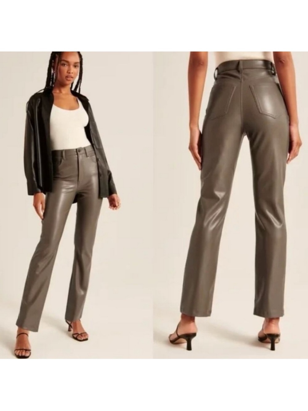 Abercrombie & Fitch Olive Faux Leather Straight-Leg Pants